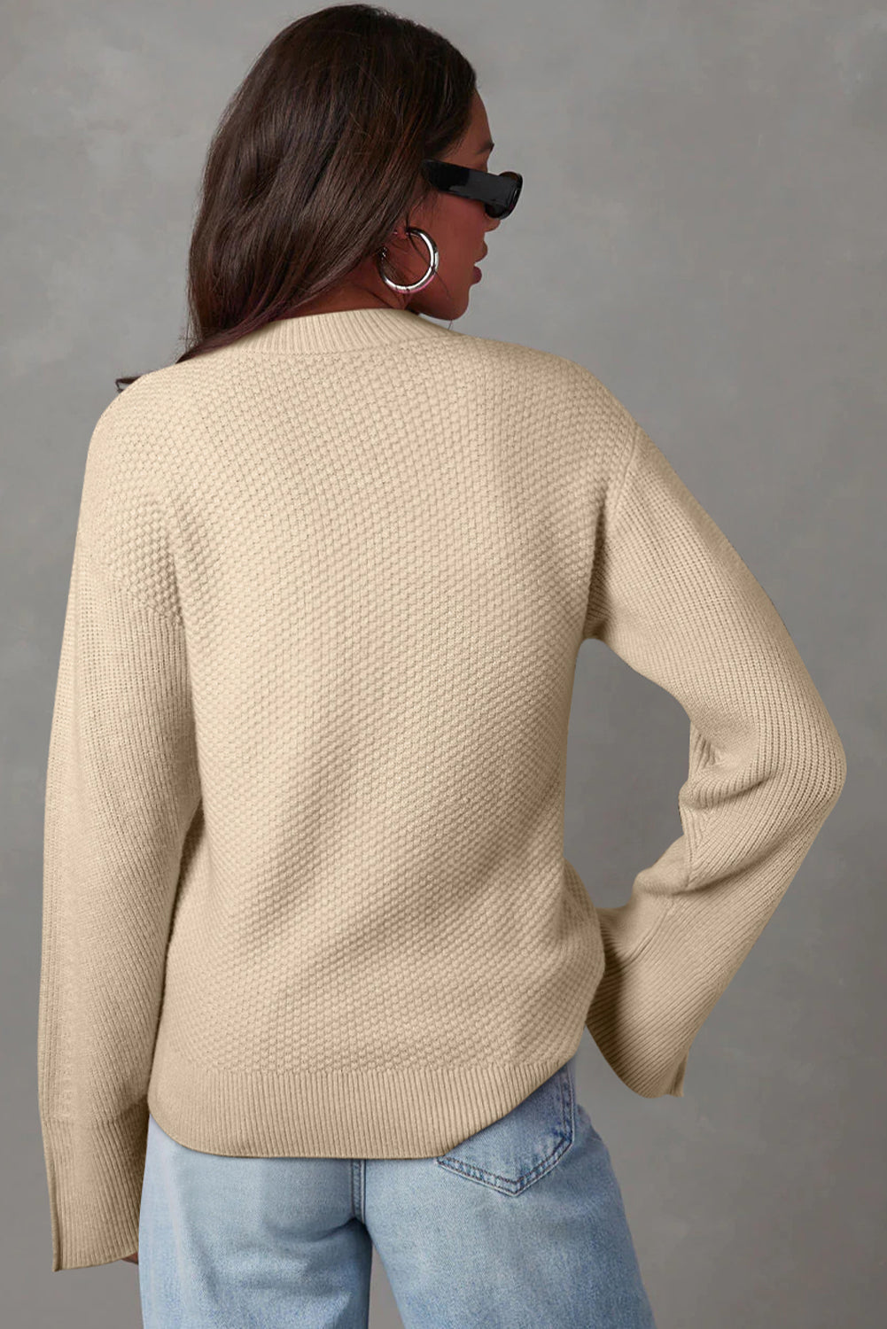 Parchment Textured Knit Split Cuff Sweater