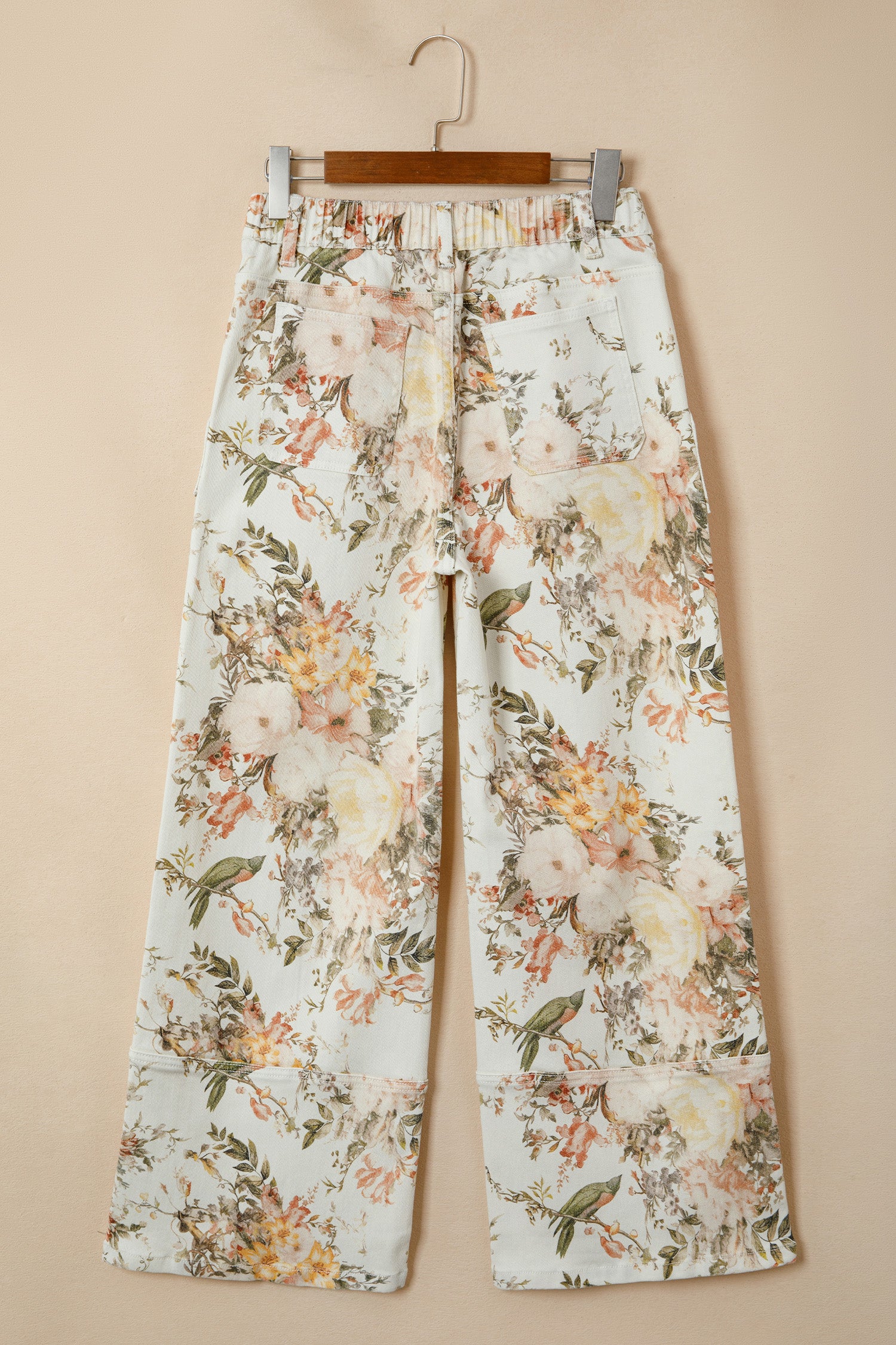 Cream Botanical Wide-Leg Jeans