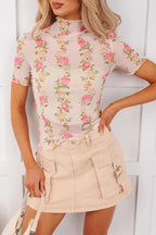 Vanilla Floral Rose Mesh Top