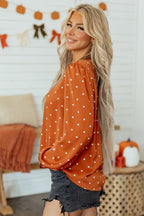 Rust Polka Dot Satin-Finish Blouse