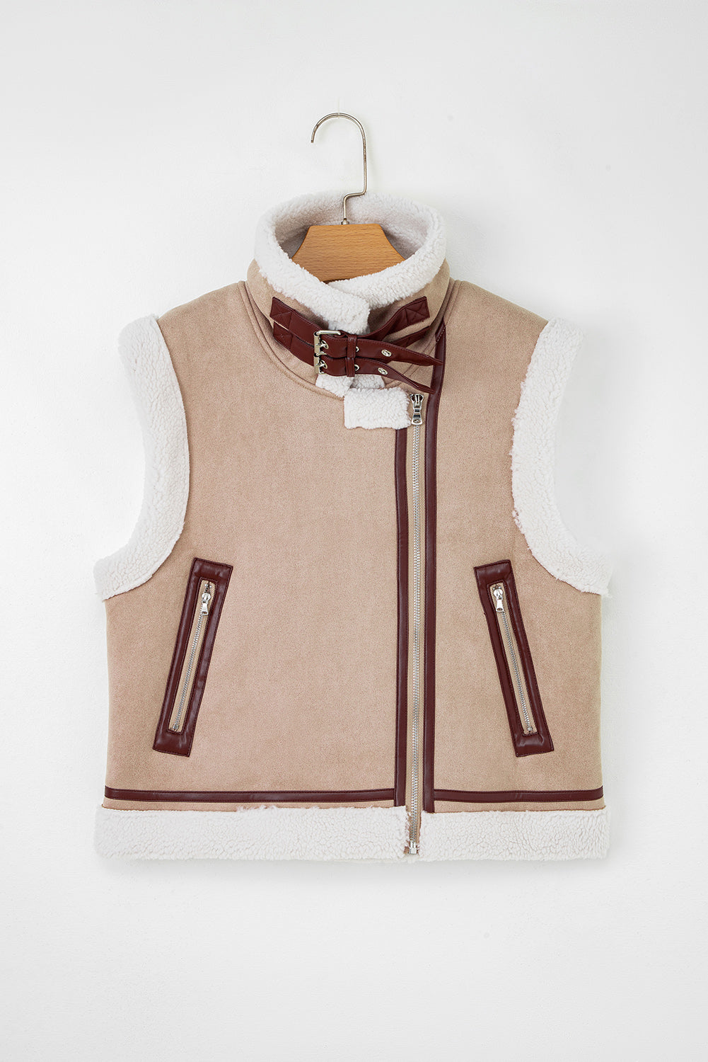 Almond Faux Shearling Aviator Vest