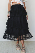 Black Tiered Lace Midi Skirt