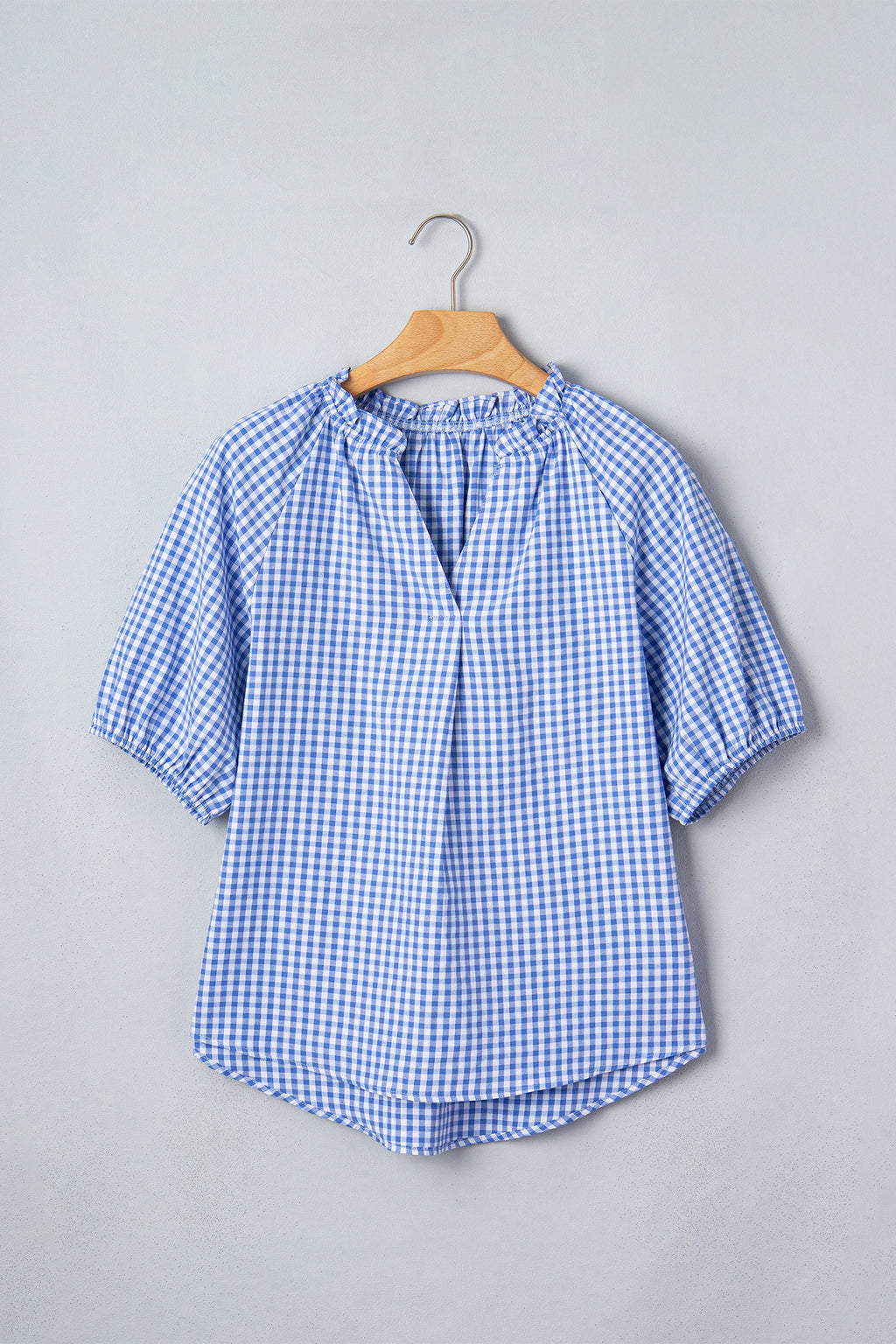 Blue Gingham Puff Sleeve Blouse