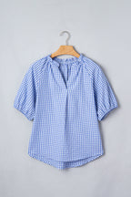 Blue Gingham Puff Sleeve Blouse