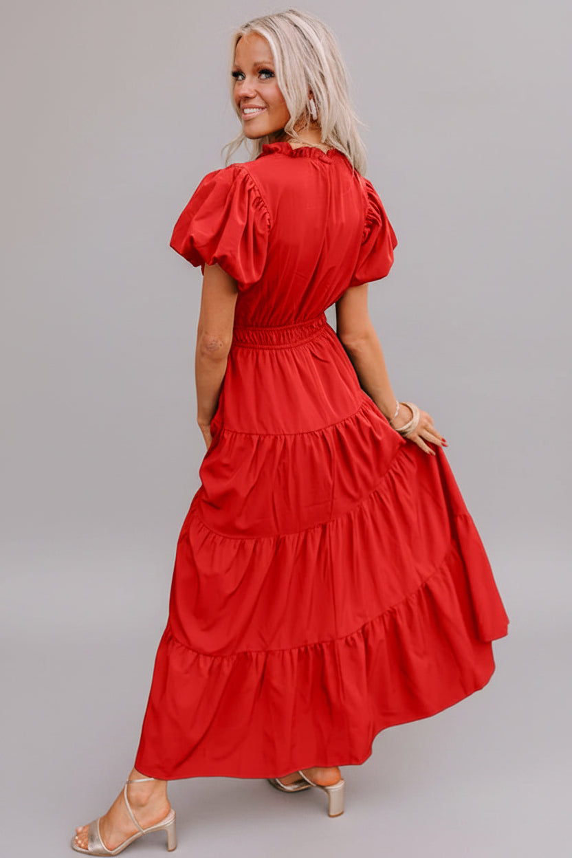 Puff Sleeve Tiered Maxi Dress