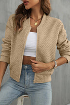 Latte Diamond Quilted Bomber Jacket