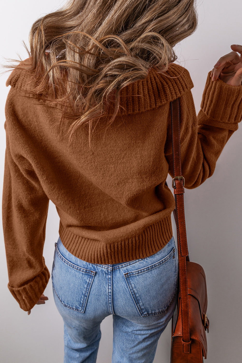 V-Neck Collared Knit Sweater