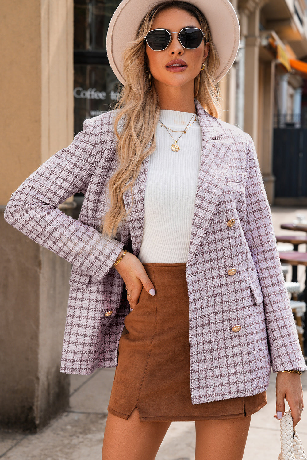 Mauve Checked Tweed Blazer