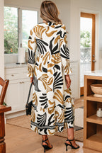 Camel Palm Print Midi Dress