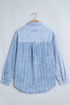 Light Wash Contrast Stripe Denim Shirt