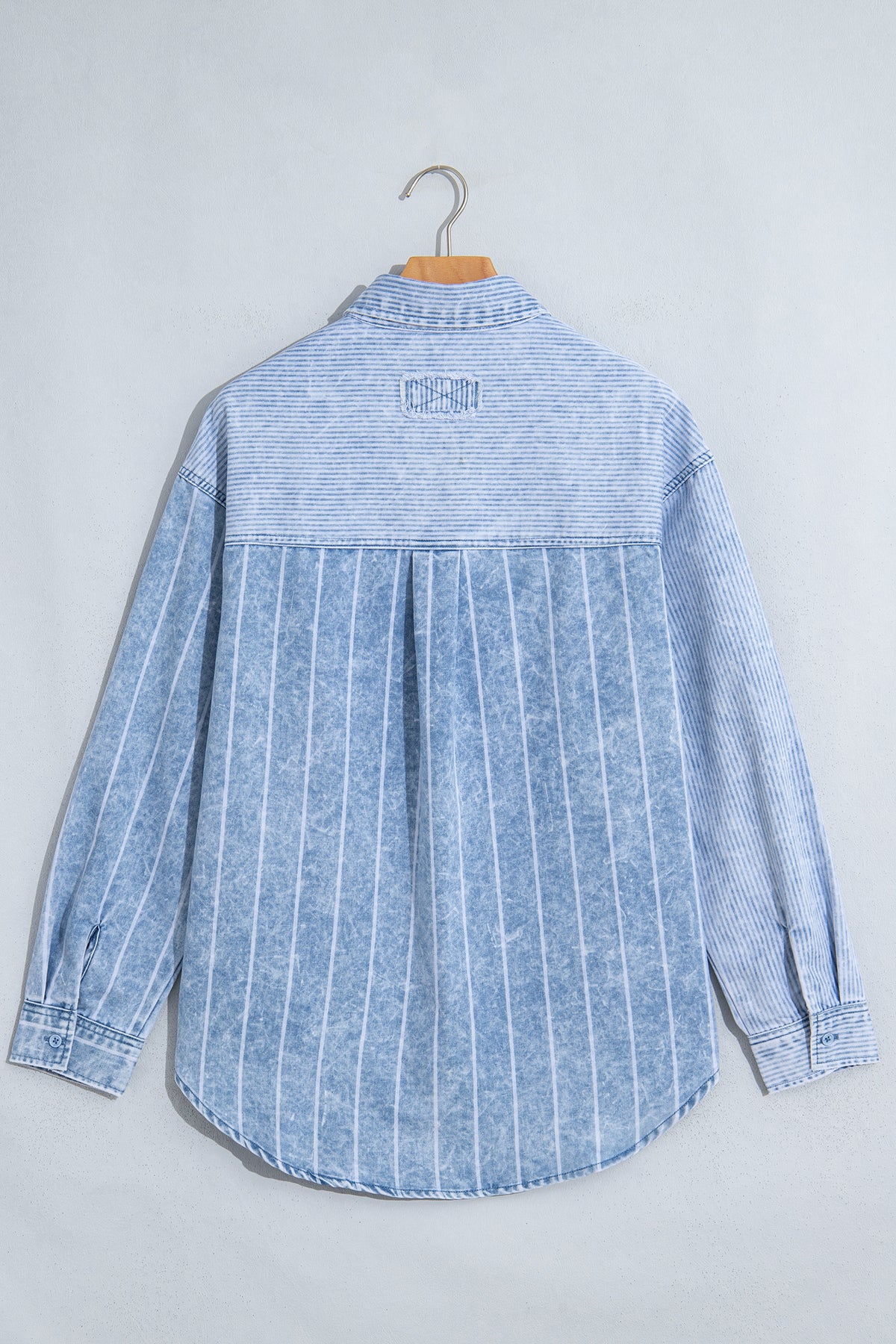 Light Wash Contrast Stripe Denim Shirt
