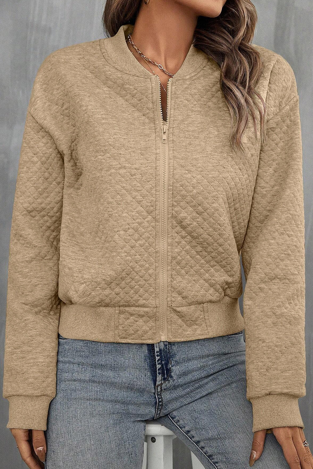 Latte Diamond Quilted Bomber Jacket