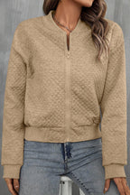 Latte Diamond Quilted Bomber Jacket