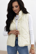 Cream Diamond Quilted Snap Vest