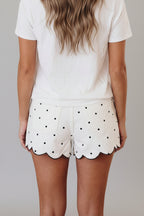 White Polka Dot Scallop-Hem Shorts