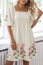 Cream Floral Print Babydoll Dress
