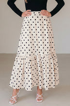 White Polka Dot Tiered Maxi Skirt