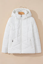 White Glossy Chevron Quilted Puffer Jacket