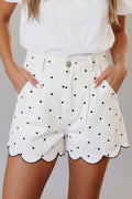 White Polka Dot Scallop-Hem Shorts