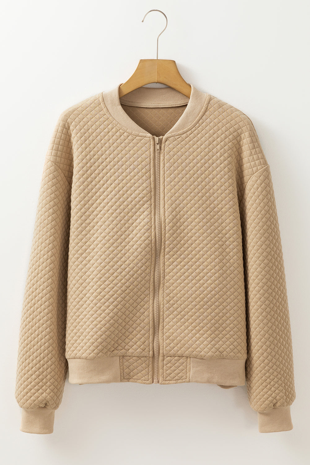 Latte Diamond Quilted Bomber Jacket