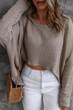 Oatmeal Relaxed Crop Knit Sweater