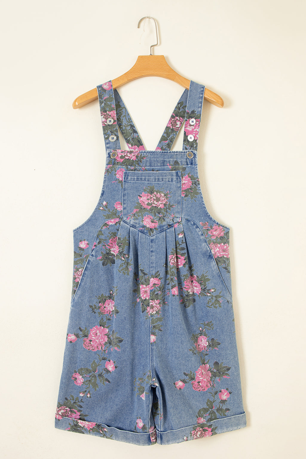 Light Wash Floral Denim Shortalls