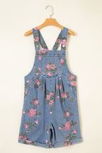 Light Wash Floral Denim Shortalls