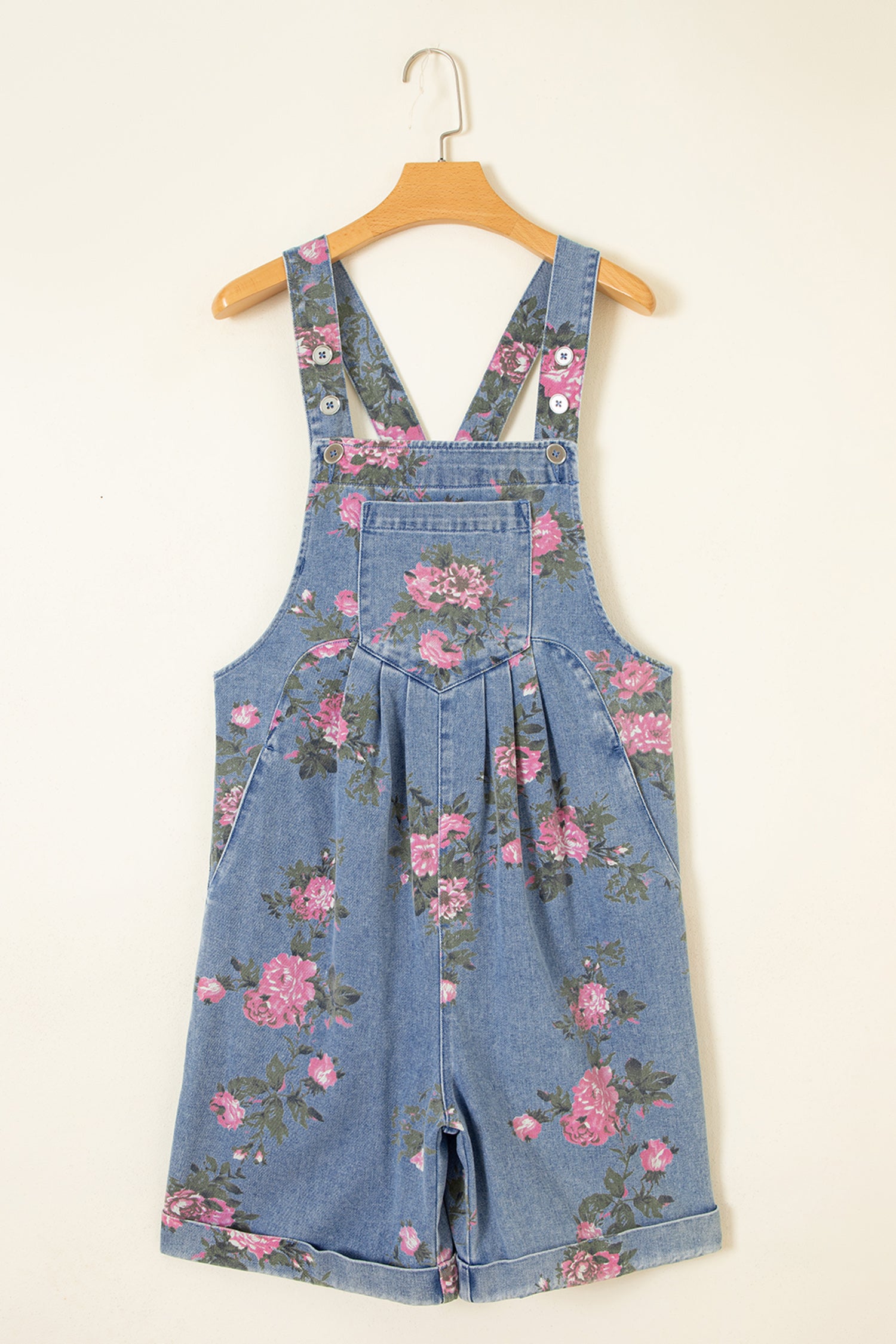 Light Wash Floral Denim Shortalls
