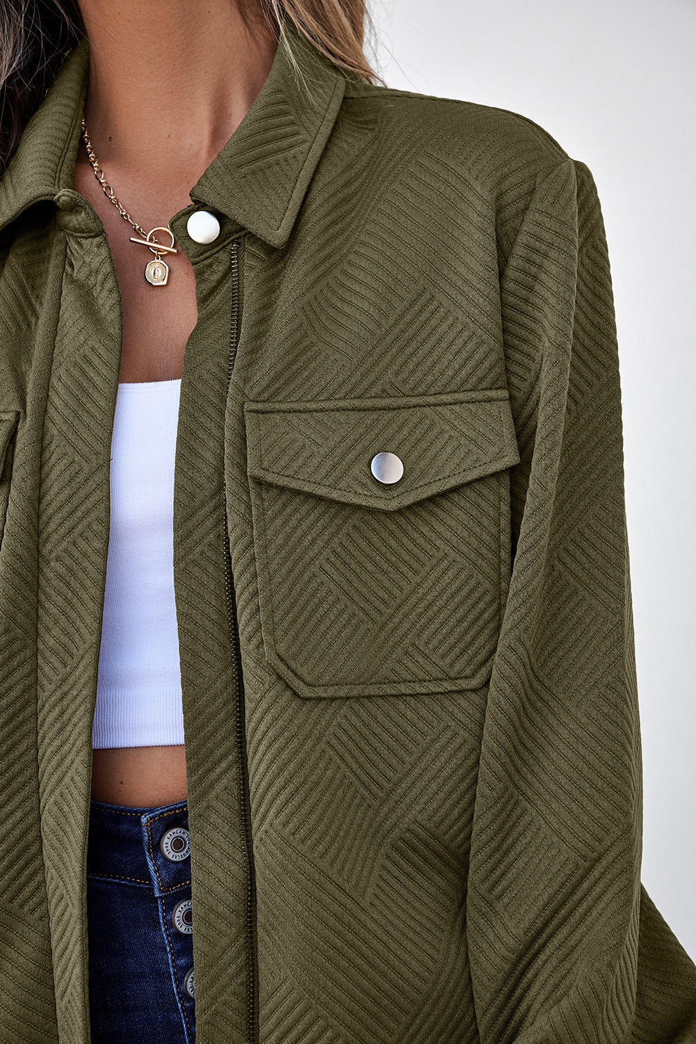 Olive Textured Zip-Up Jacket