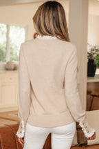 Vanilla Eyelet Lace Trim Knit Sweater