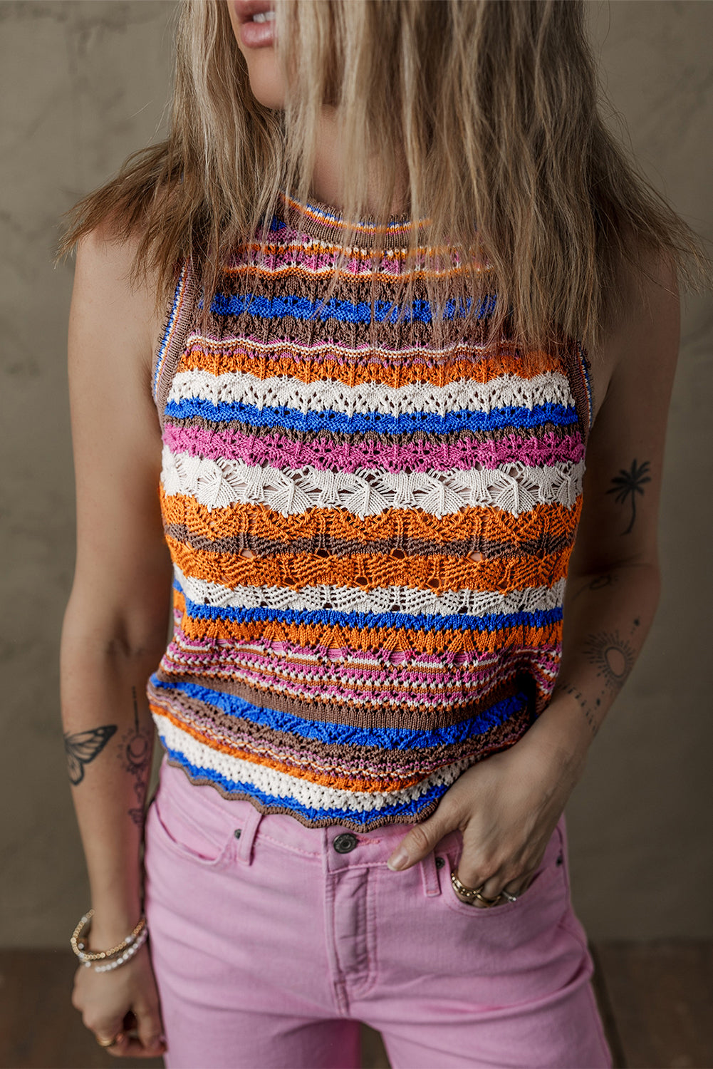 Marrakesh Stripe Crochet Knit Tank