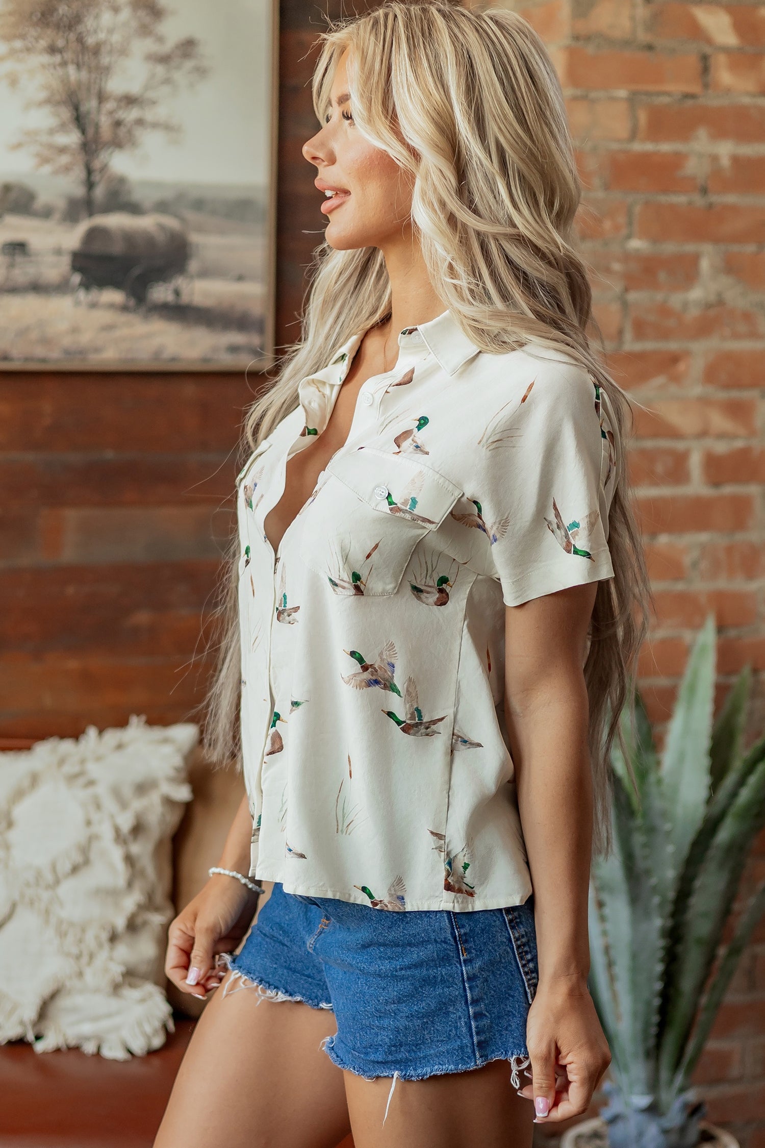 Cream Mallard Print Short Sleeve Shirt