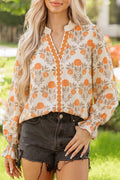 Vanilla Marigold Floral Ruffle Cuff Blouse