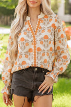 Vanilla Marigold Floral Ruffle Cuff Blouse
