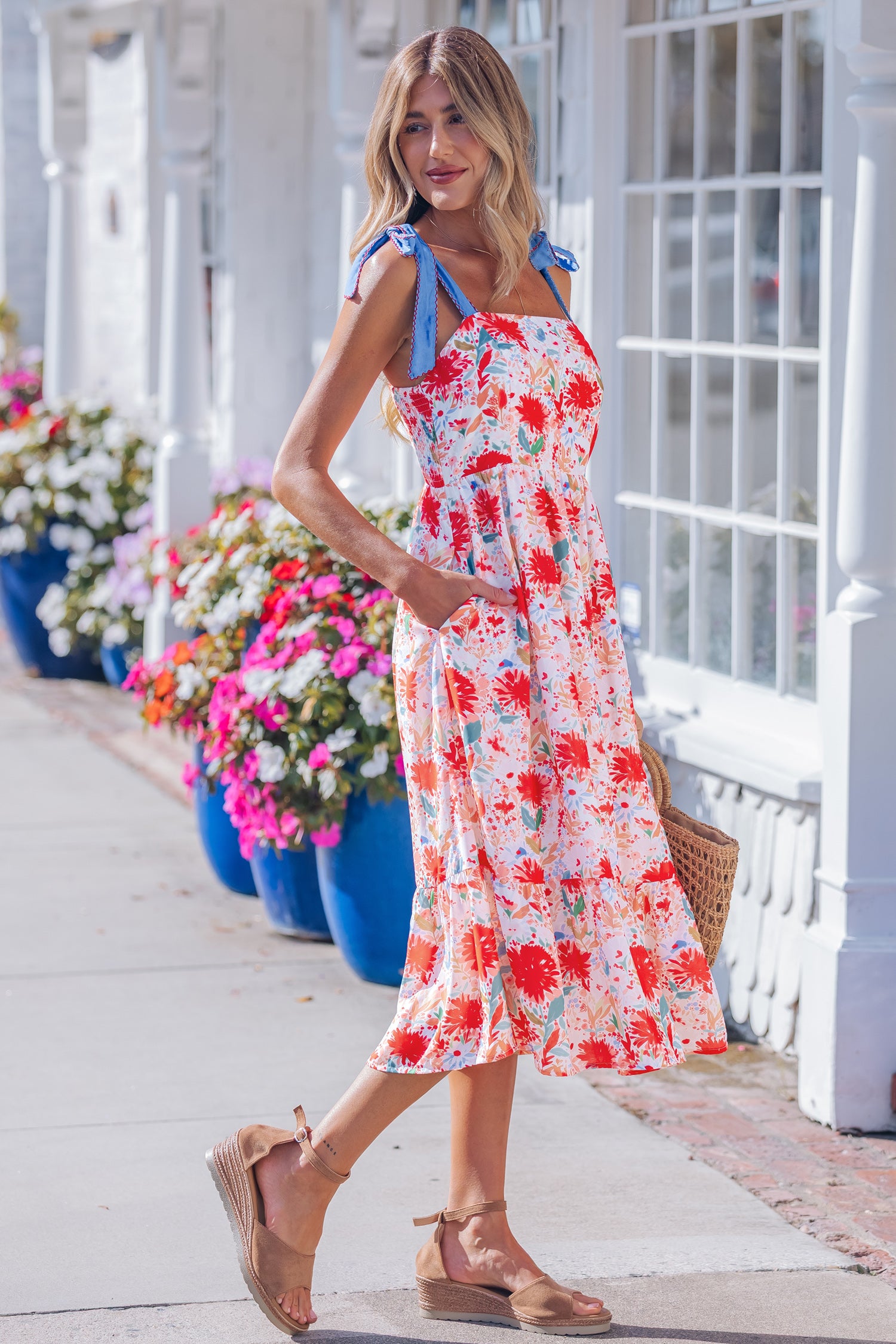 Wildflower Tie Strap Midi Dress