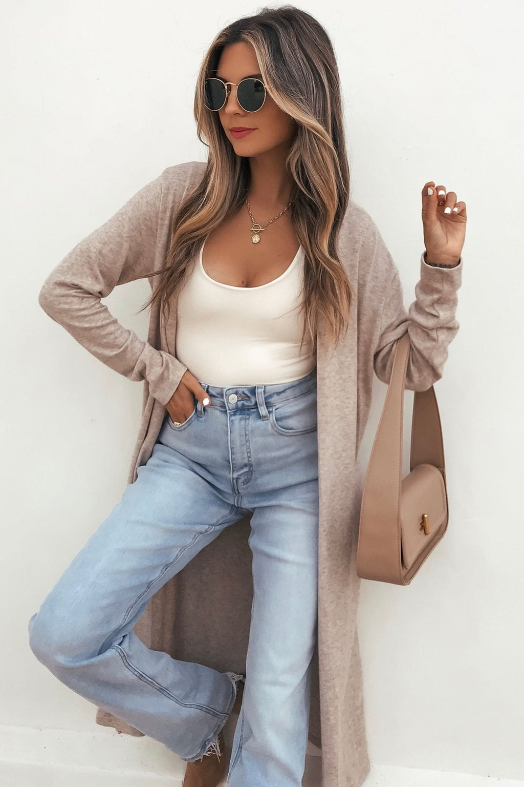 Oatmeal Open Front Longline Cardigan