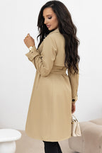 Latte Notched-Lapel Belted Trench Coat