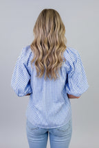 Blue Gingham Puff Sleeve Blouse