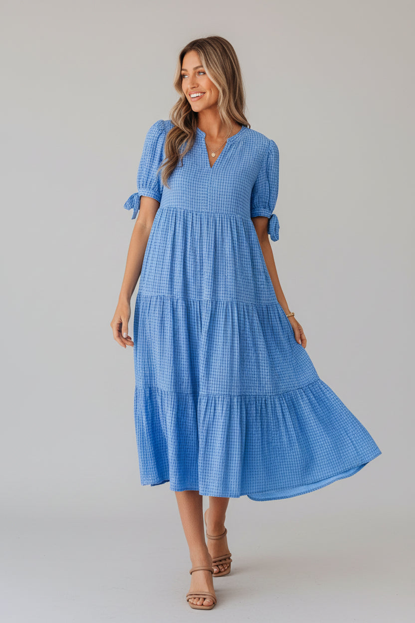 Textured Tiered Midi Dress