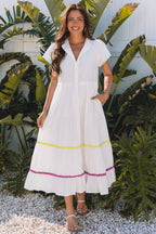 White Rickrack Trim Tiered Maxi Dress