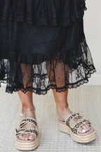 Black Tiered Lace Midi Skirt