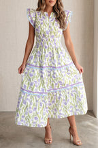 Lavender Tulip Print Midi Dress