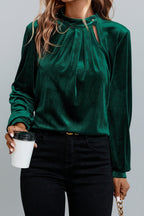 Velvet Keyhole Long Sleeve Blouse