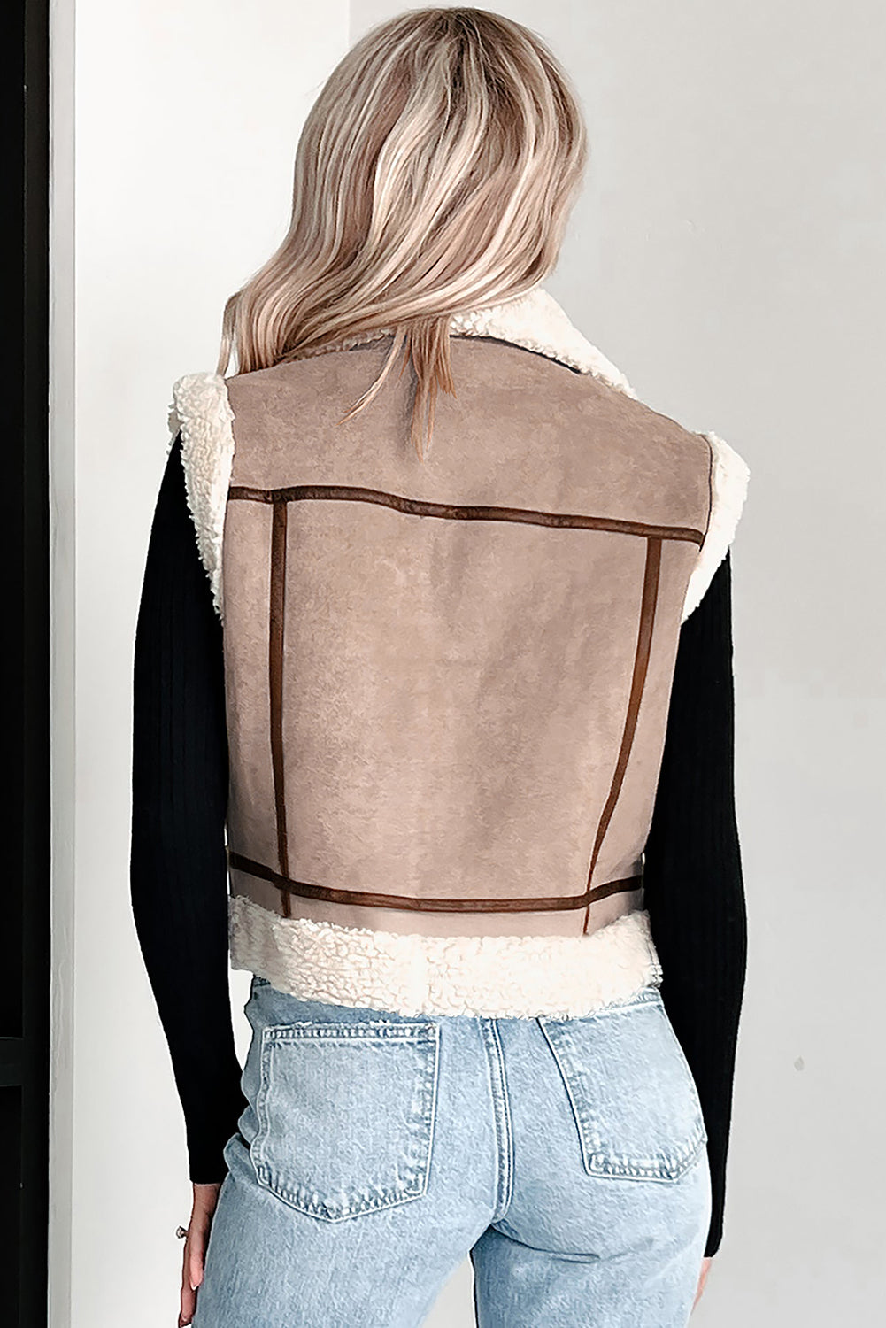 Almond Faux Shearling Aviator Vest