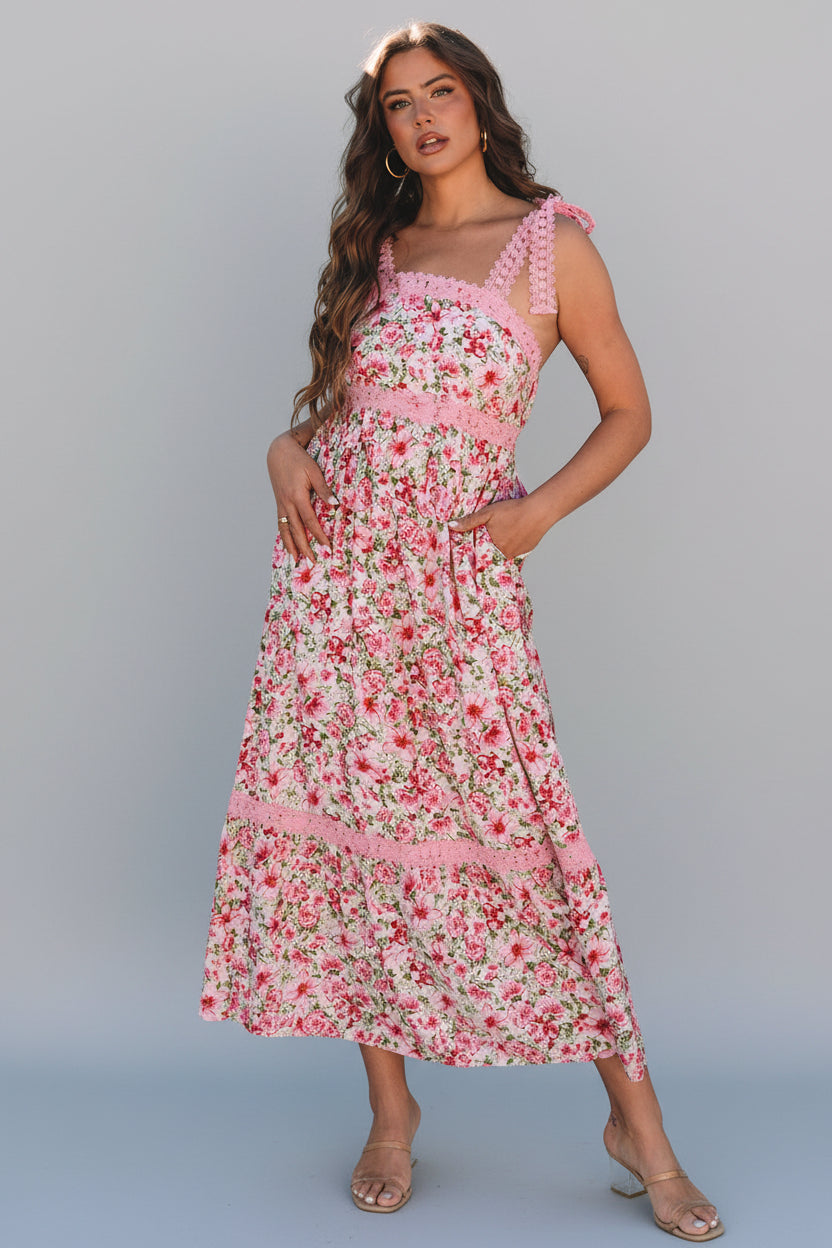 Floral Lace Trim Maxi Dress
