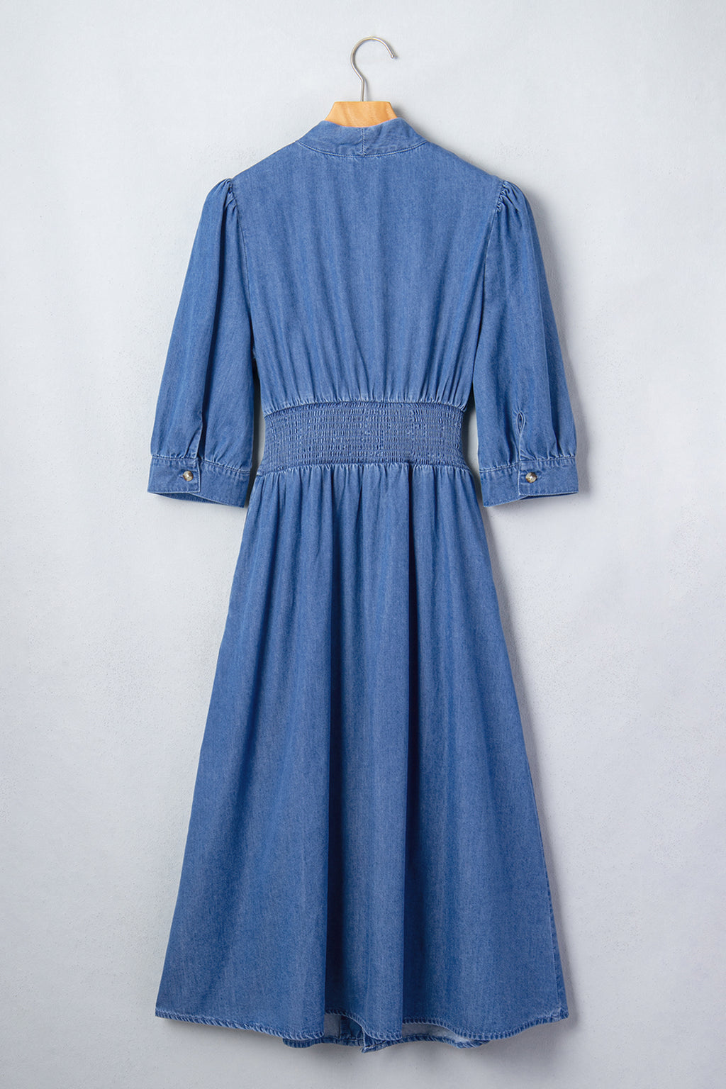 Mid Wash Denim Zip Front Midi Dress