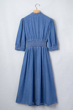 Mid Wash Denim Zip Front Midi Dress