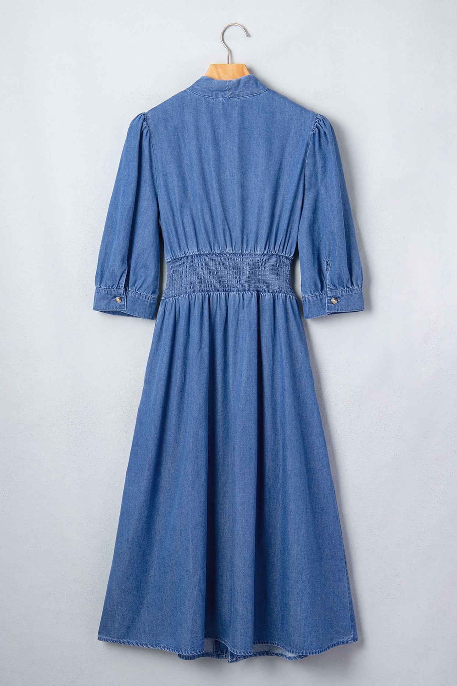 Mid Wash Denim Zip Front Midi Dress