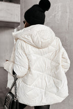 White Glossy Chevron Quilted Puffer Jacket