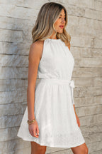 White Eyelet Halter Mini Dress